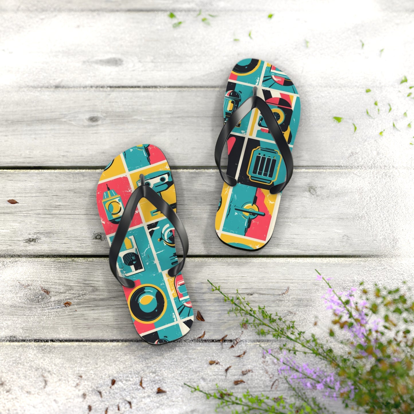 Neon Grid Flip Flops – Postmodern Pulse Edition