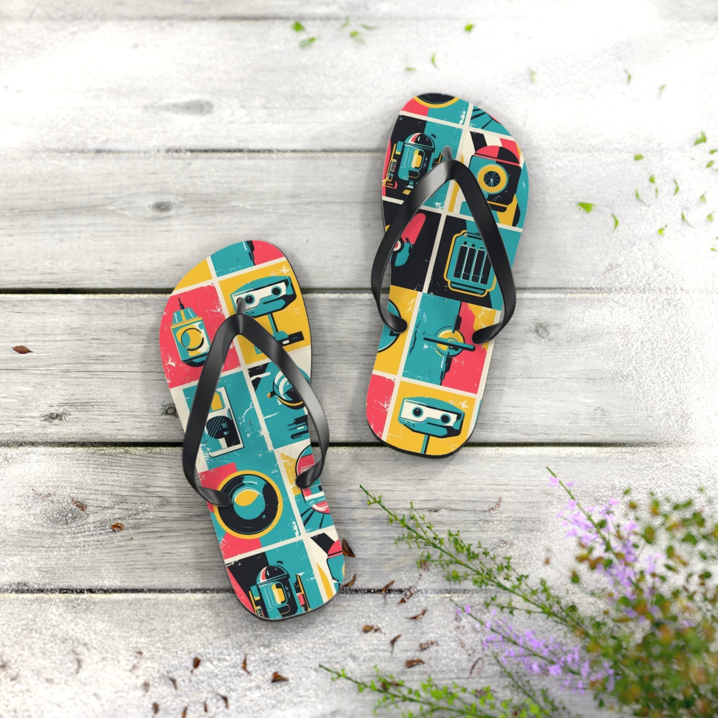 Neon Grid Flip Flops – Postmodern Pulse Edition