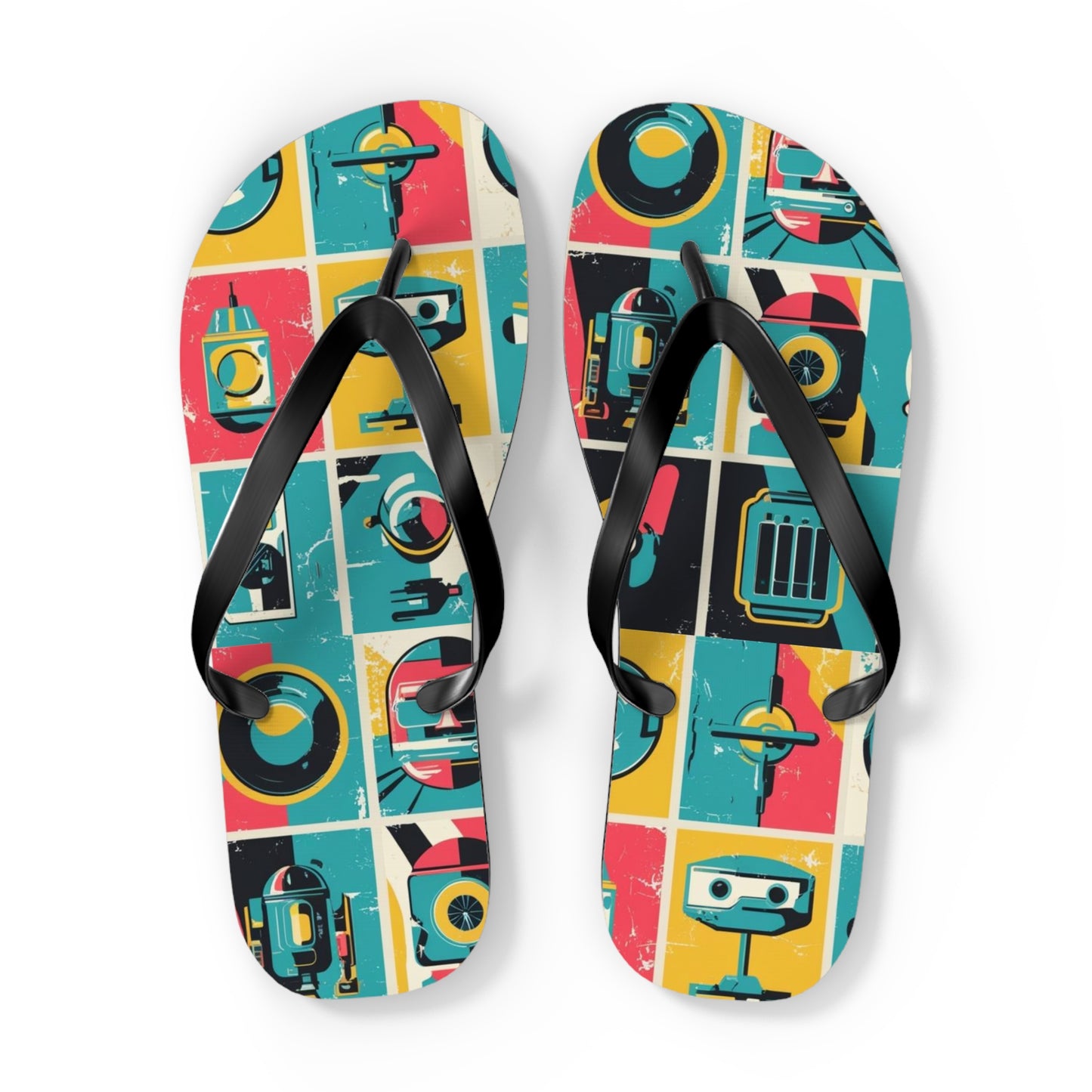 Neon Grid Flip Flops – Postmodern Pulse Edition
