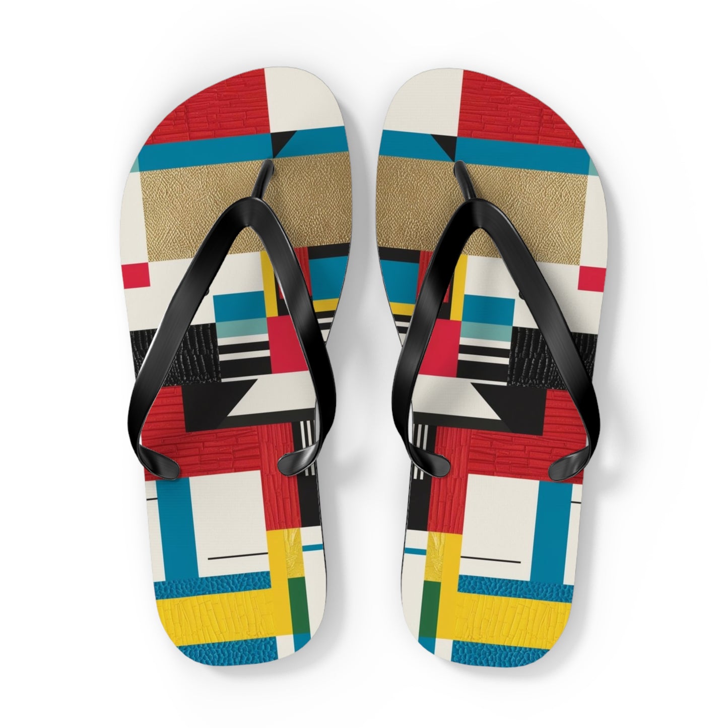 Modern Postmodern Flip Flops - Vibrant Block Pattern