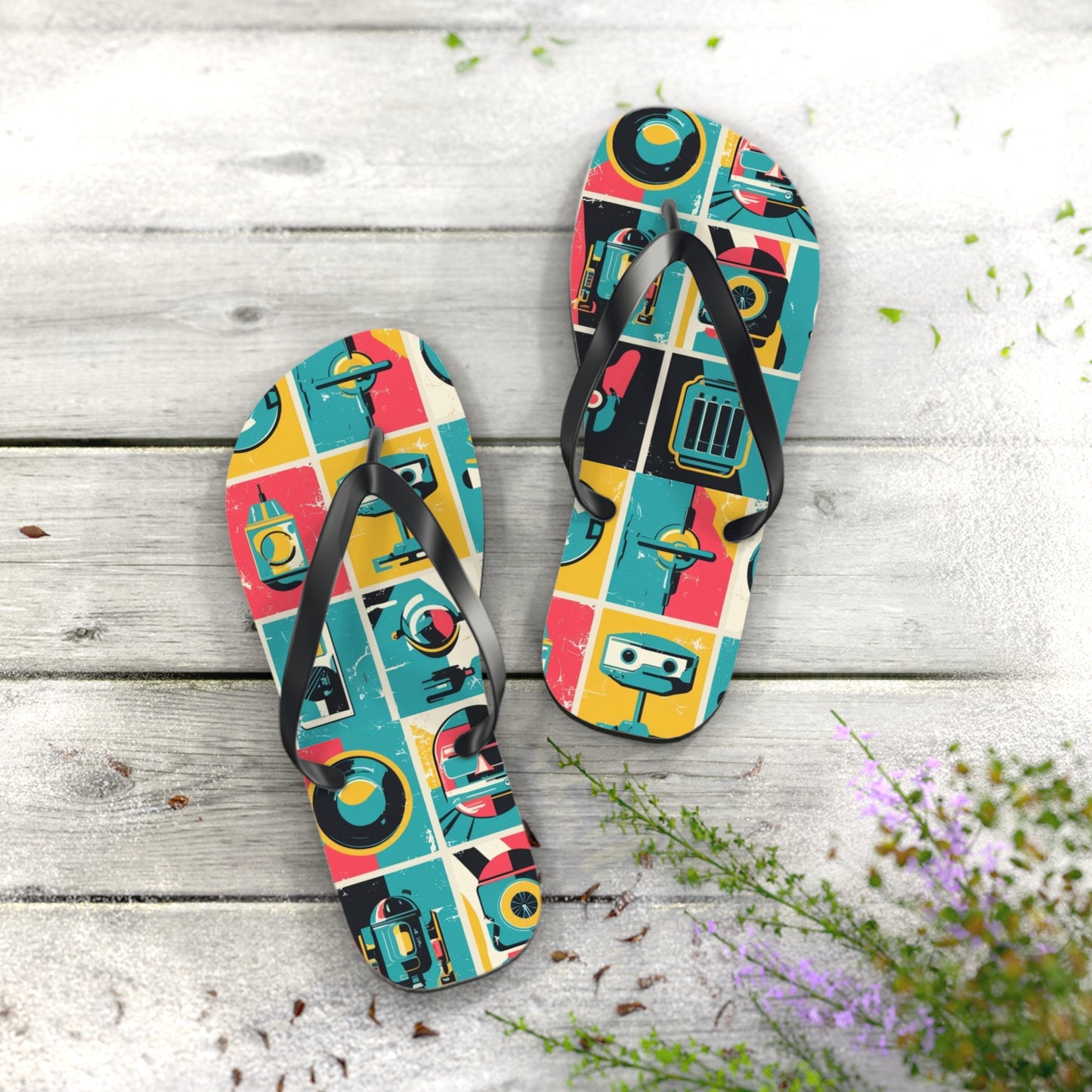 Neon Grid Flip Flops – Postmodern Pulse Edition