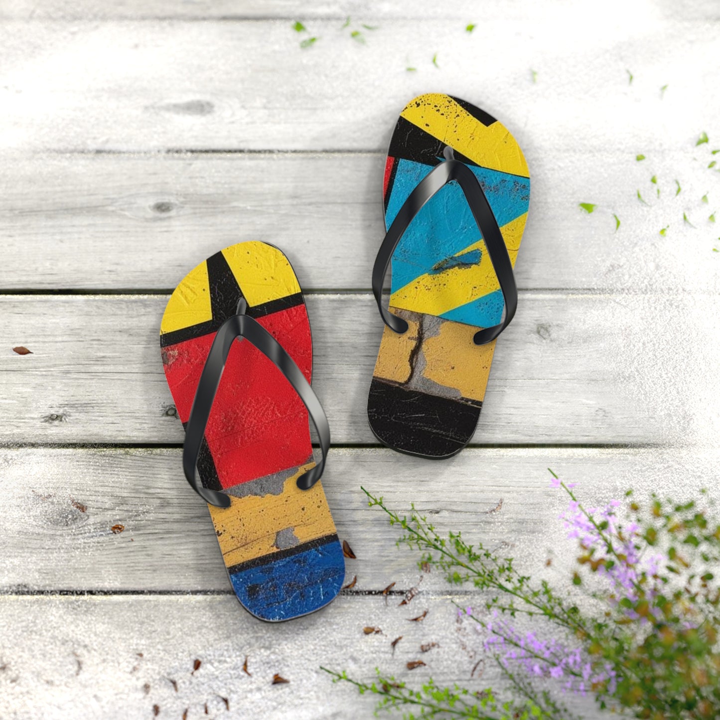 Abstract Postmodern Flip Flops - Bold Patchwork Design