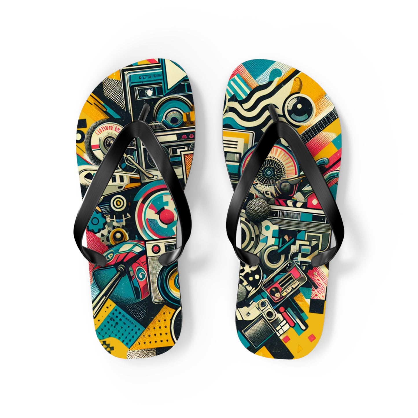 Retro Wave Pop Art Flip Flops - Vibrant Tech Design