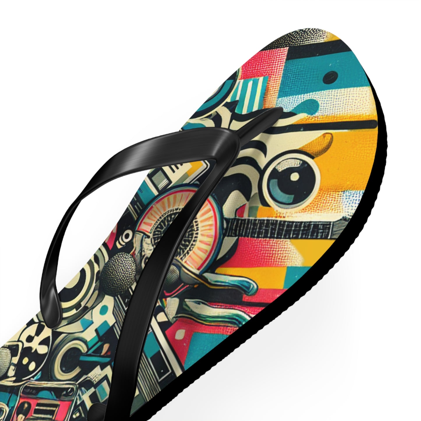 Retro Wave Pop Art Flip Flops - Vibrant Tech Design