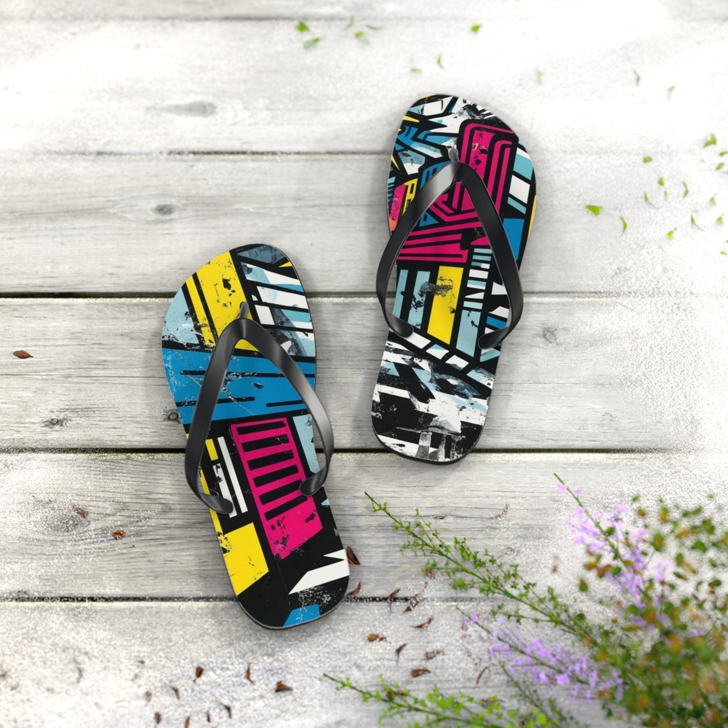 Urban Postmodern Flip Flops - Bold Cityscape Design