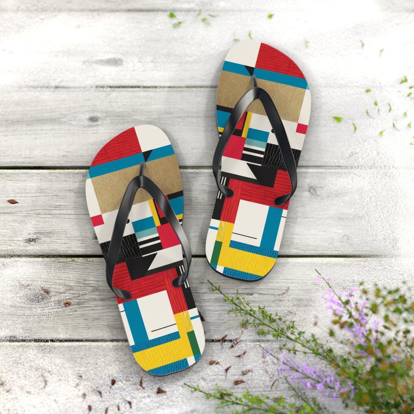 Modern Postmodern Flip Flops - Vibrant Block Pattern
