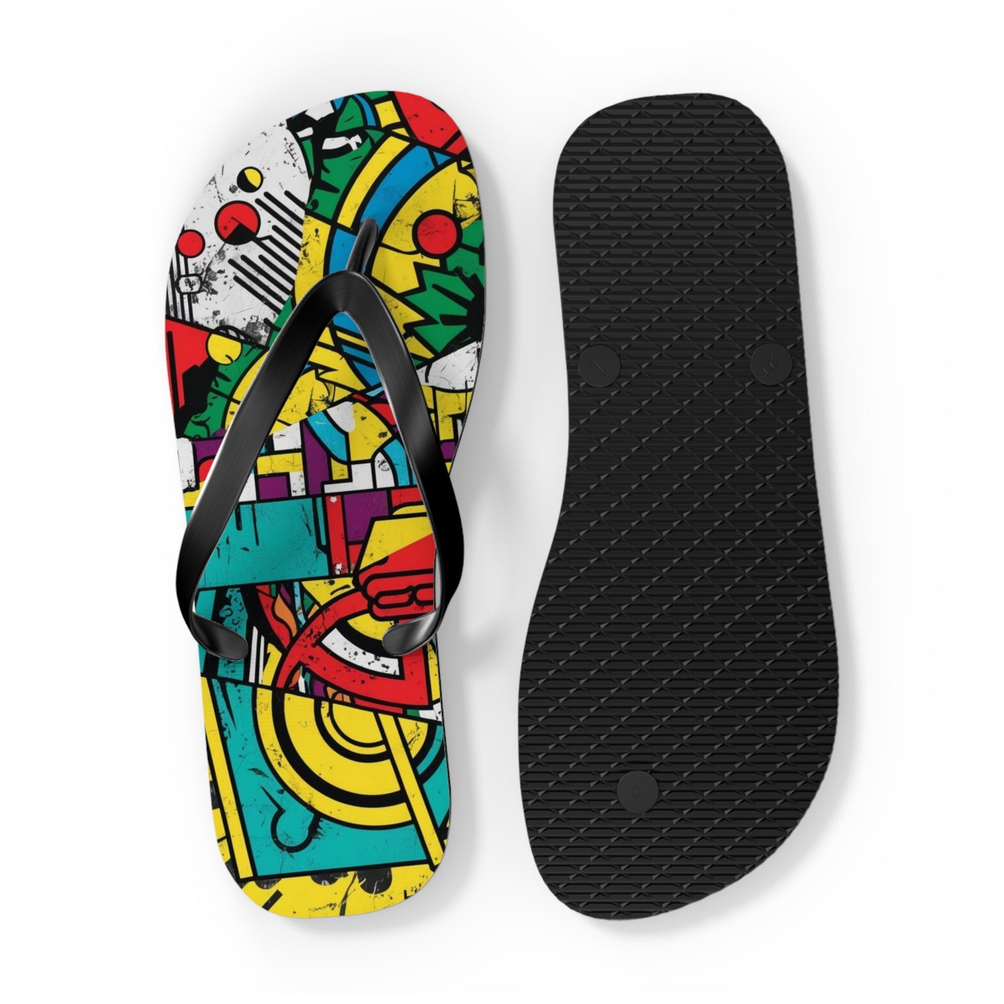 Eclectic Postmodern Flip Flops - Bold Geometric Pattern
