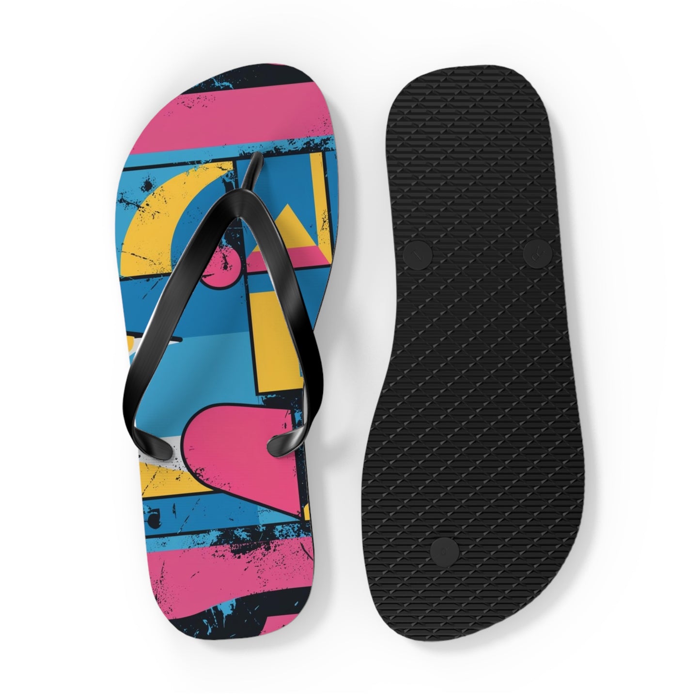 Playful Postmodern Flip Flops - Vibrant Geometric Design