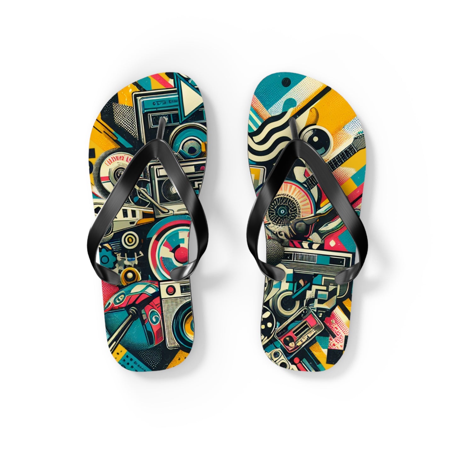 Retro Wave Pop Art Flip Flops - Vibrant Tech Design