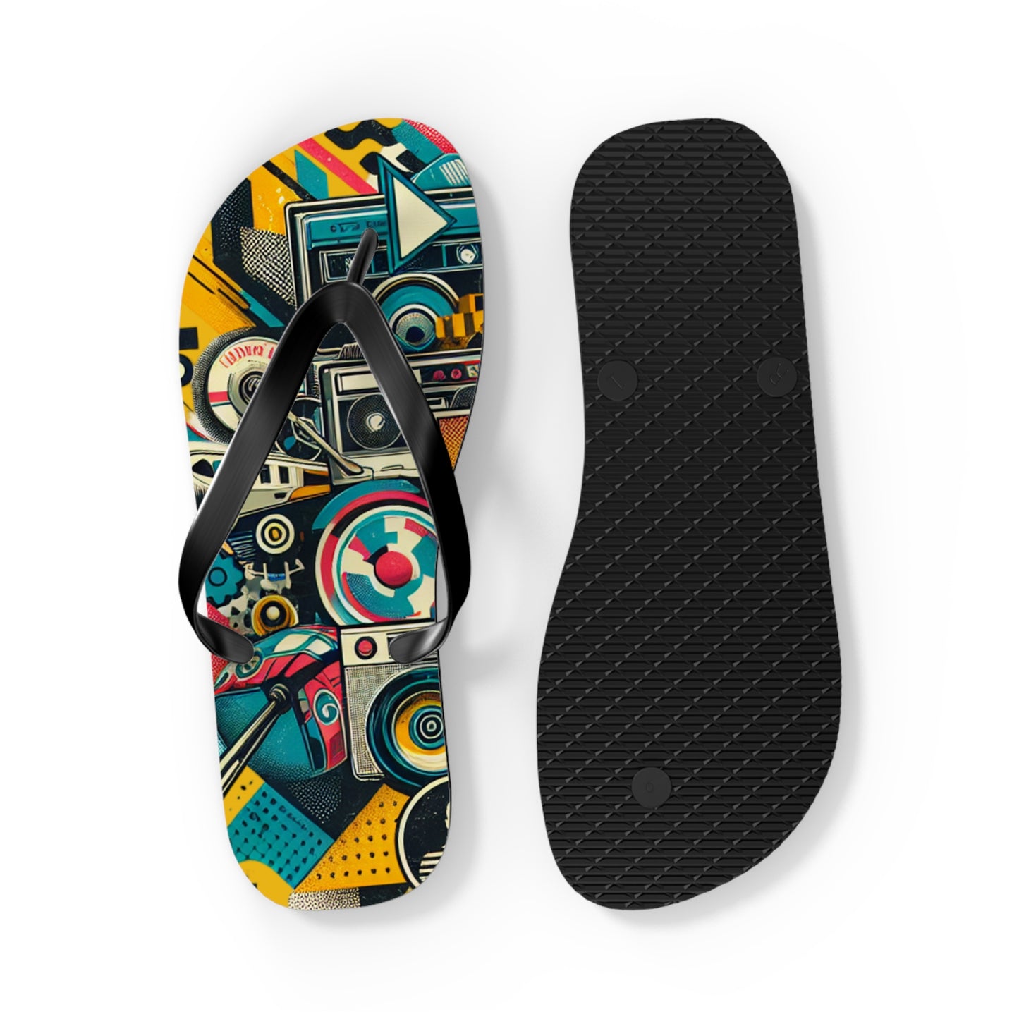 Retro Wave Pop Art Flip Flops - Vibrant Tech Design