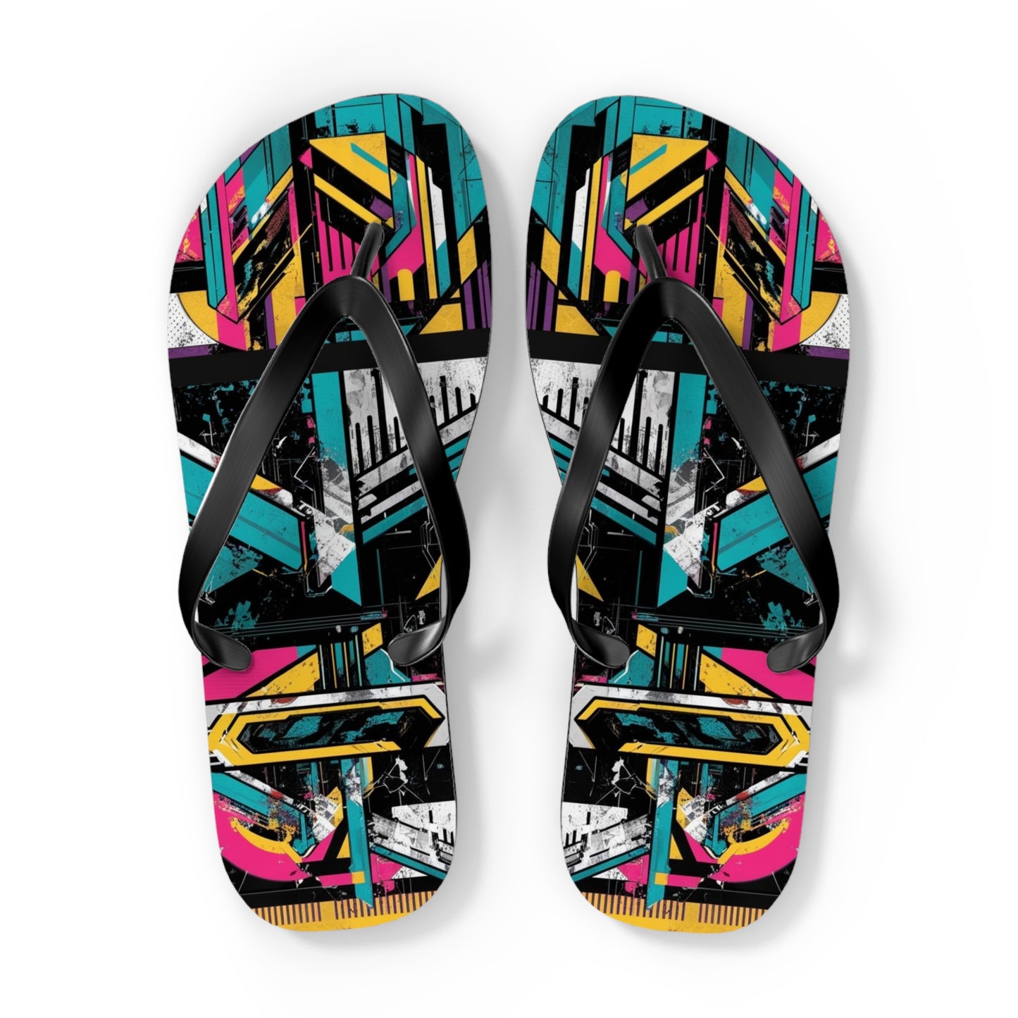 Eclectic Postmodern Flip Flops - Funky Retro Pattern