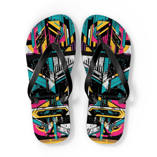 Eclectic Postmodern Flip Flops - Funky Retro Pattern