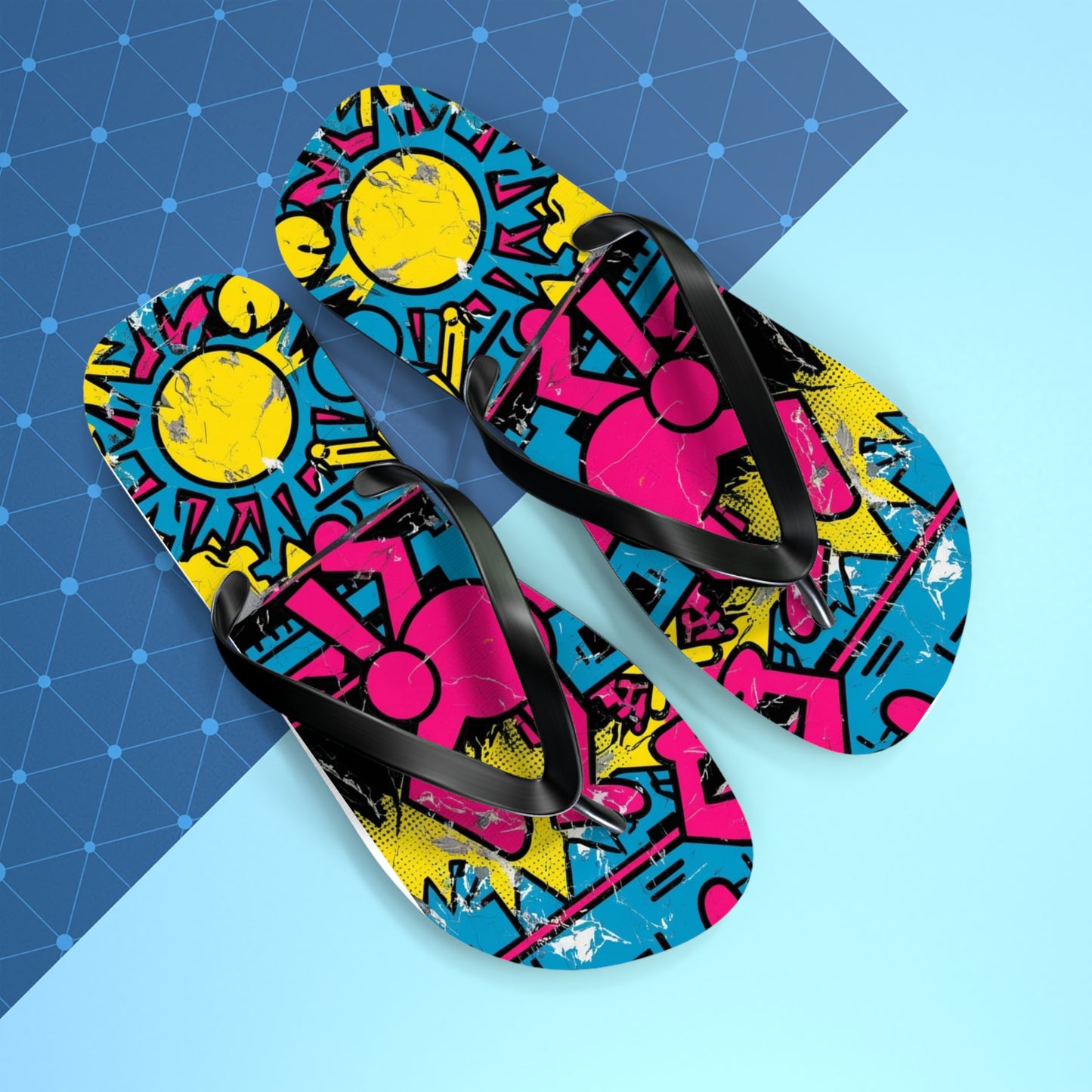 Retro Postmodern Flip Flops - Bold Color Clash Design