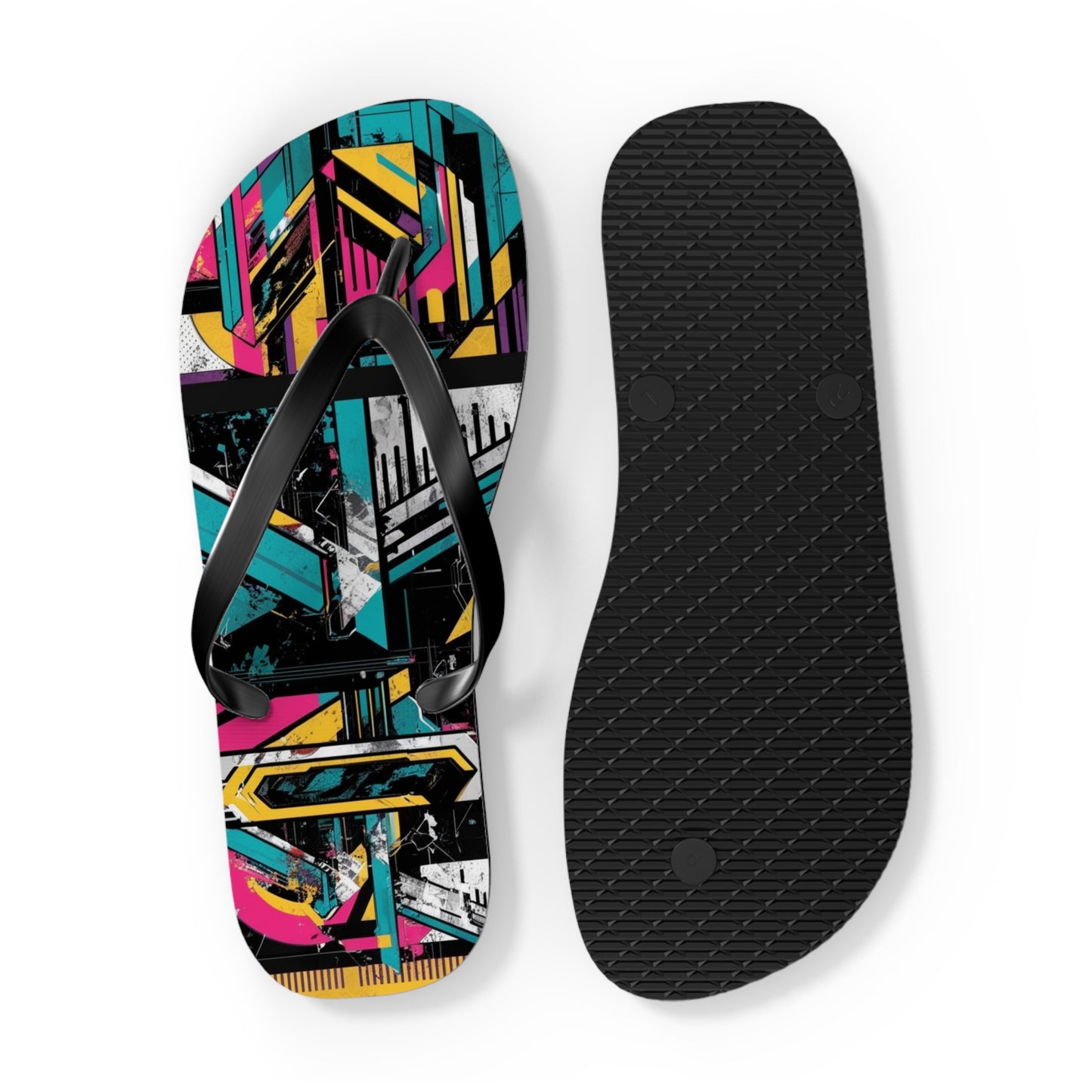 Eclectic Postmodern Flip Flops - Funky Retro Pattern