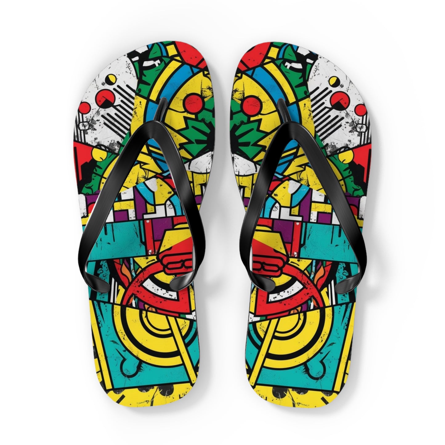 Eclectic Postmodern Flip Flops - Bold Geometric Pattern