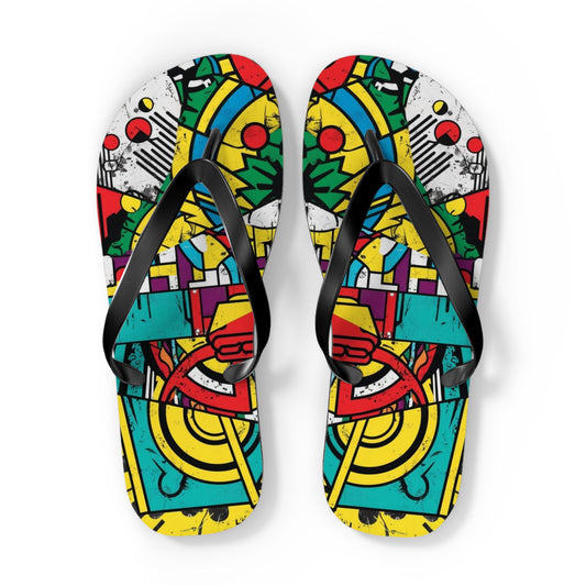 Eclectic Postmodern Flip Flops - Bold Geometric Pattern