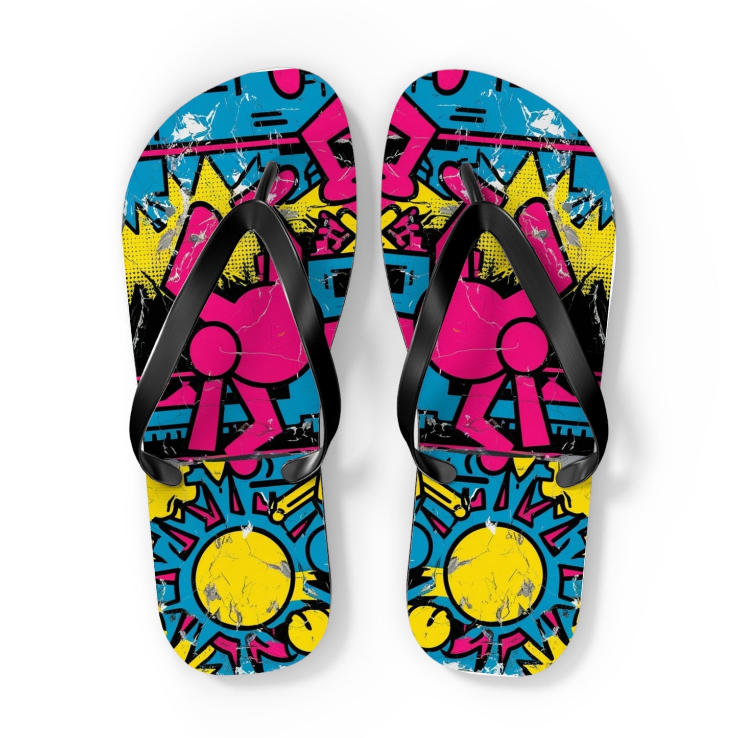 Retro Postmodern Flip Flops - Bold Color Clash Design