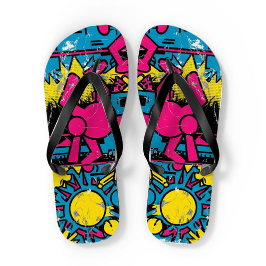 Retro Postmodern Flip Flops - Bold Color Clash Design