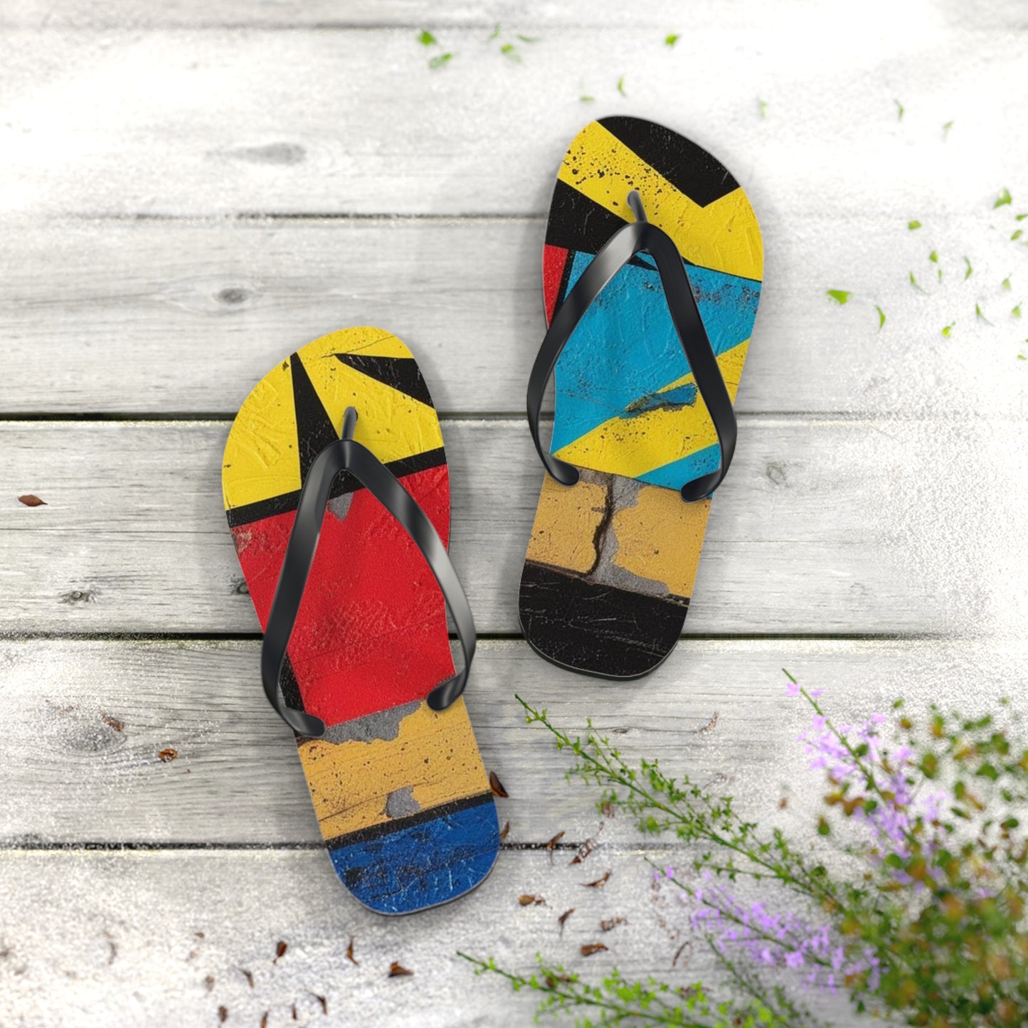 Abstract Postmodern Flip Flops - Bold Patchwork Design