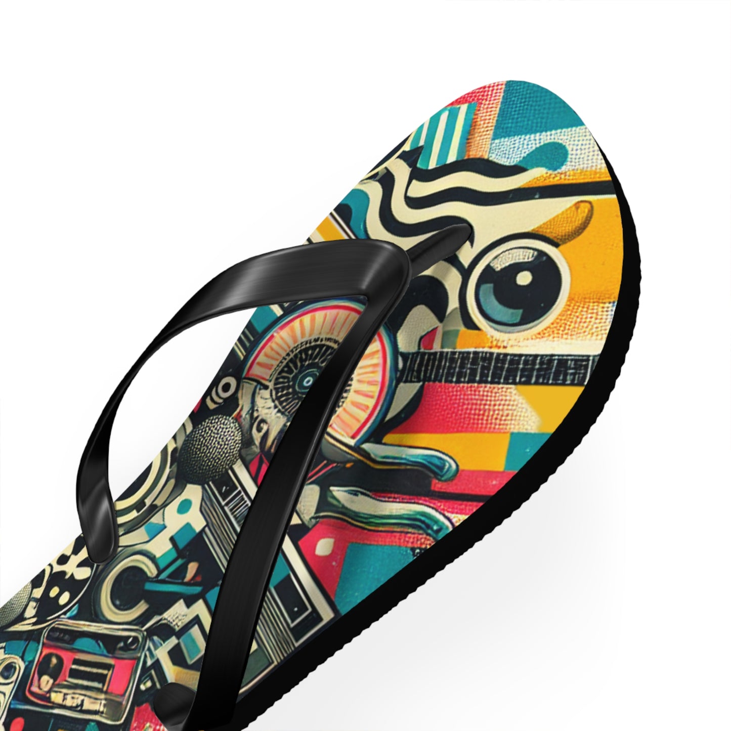 Retro Wave Pop Art Flip Flops - Vibrant Tech Design