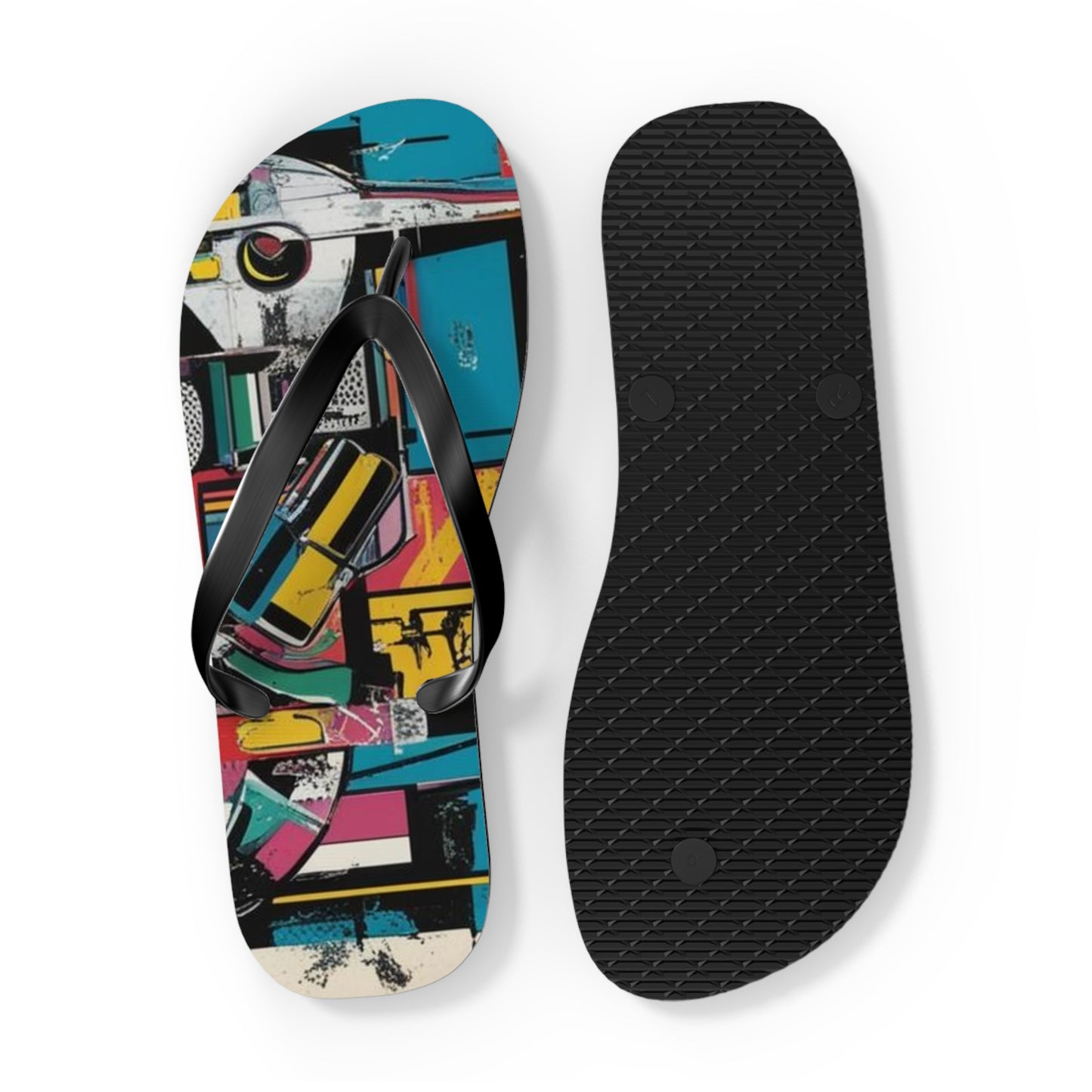 Abstract Street Art Flip Flops - Vibrant Urban Mashup
