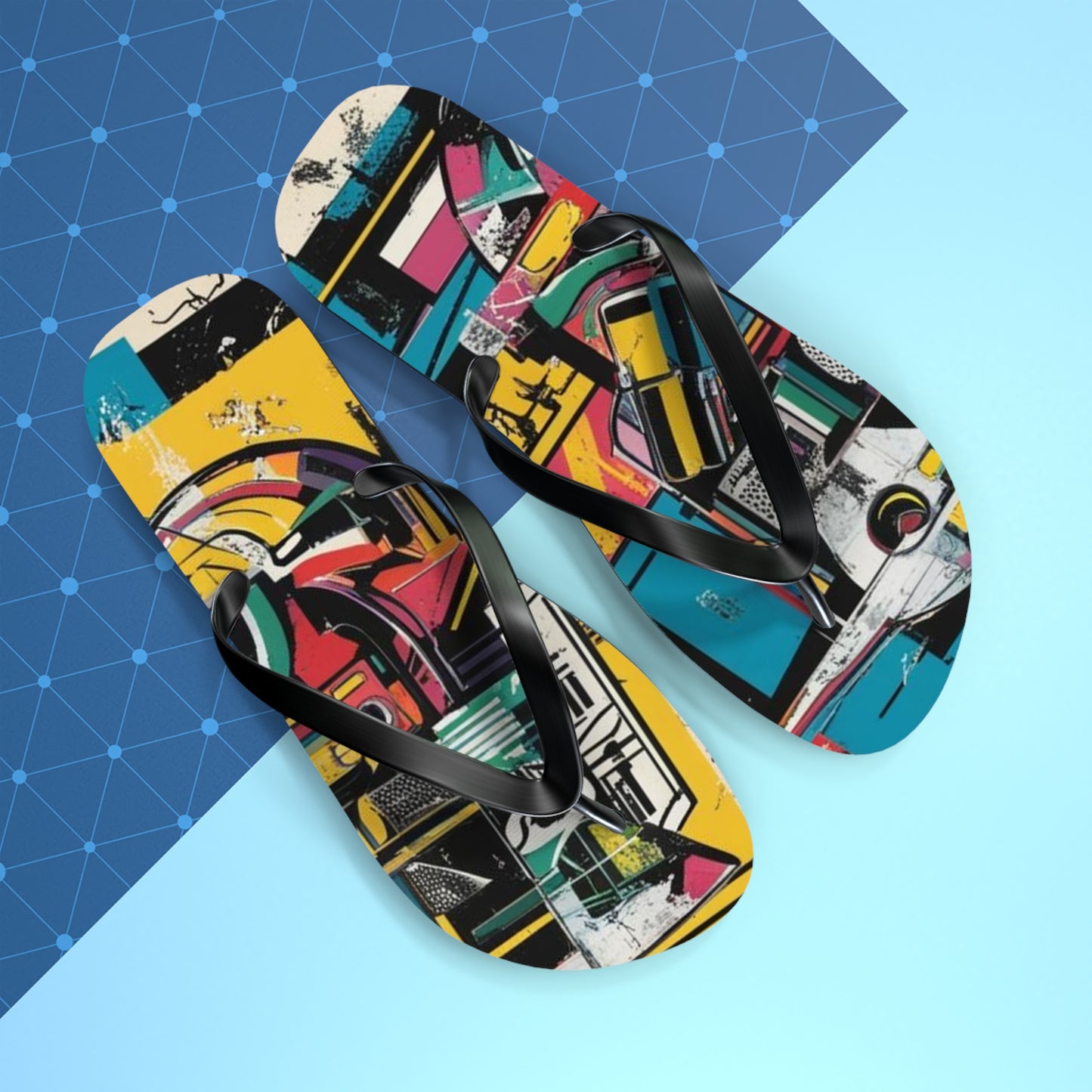 Abstract Street Art Flip Flops - Vibrant Urban Mashup