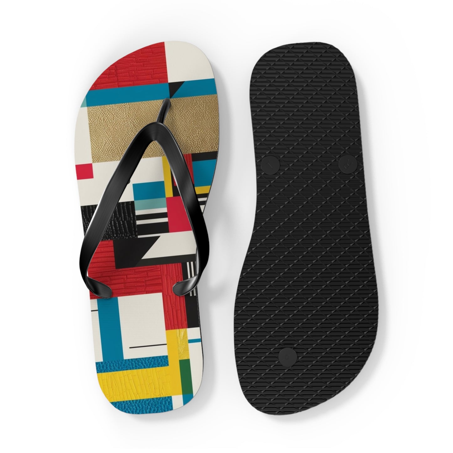 Modern Postmodern Flip Flops - Vibrant Block Pattern