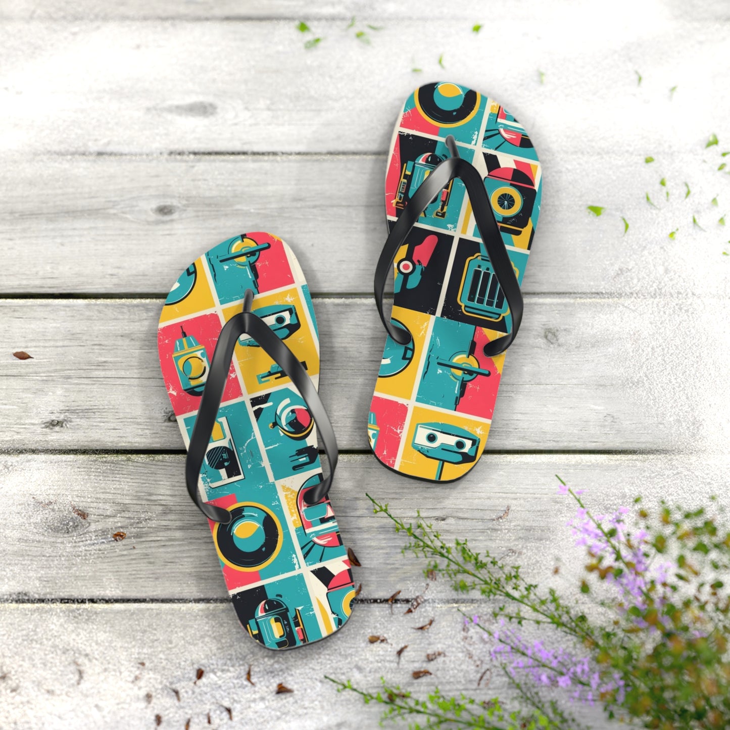 Neon Grid Flip Flops – Postmodern Pulse Edition
