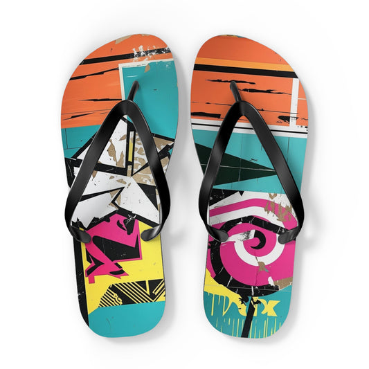 Dynamic Postmodern Flip Flops - Vibrant Graffiti Pattern