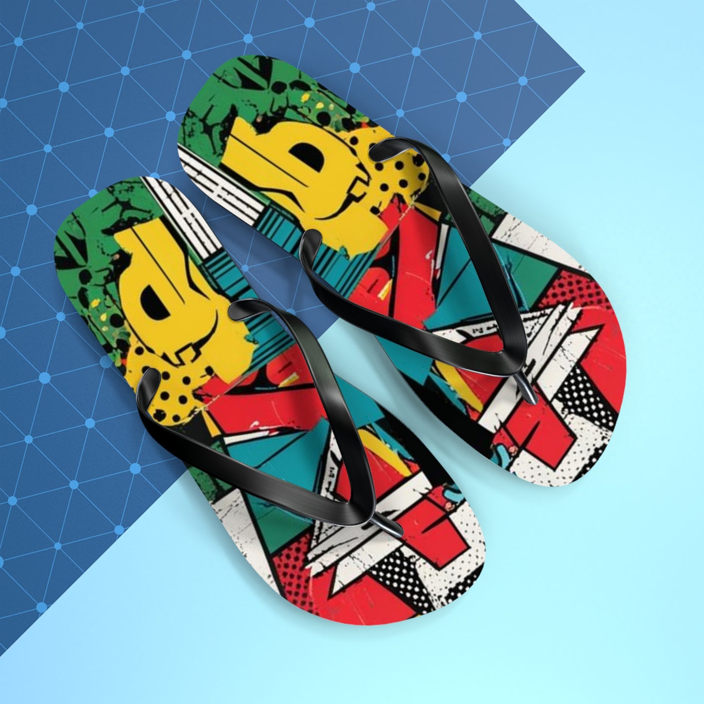 Vibrant Postmodern Flip Flops - Eclectic Mosaic Design