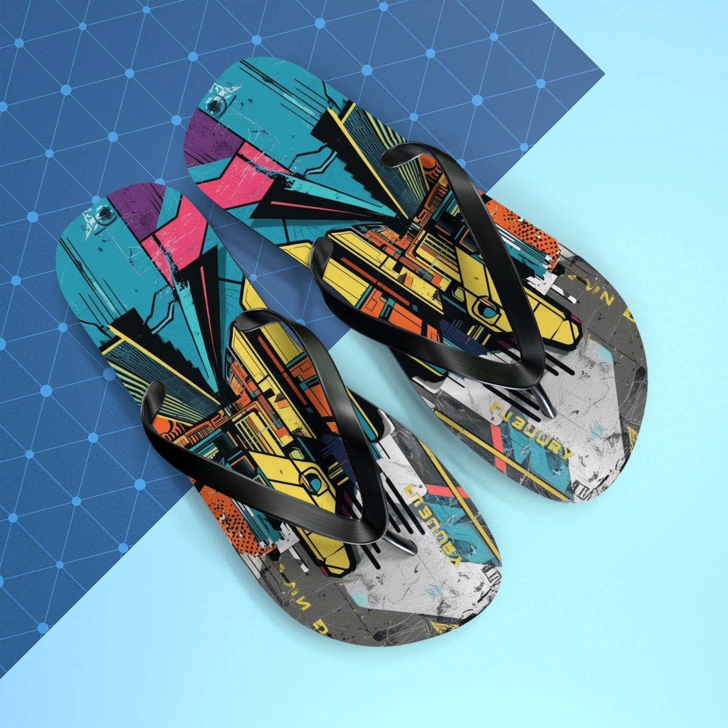 Futuristic Postmodern Flip Flops - Bold Cityscape Art