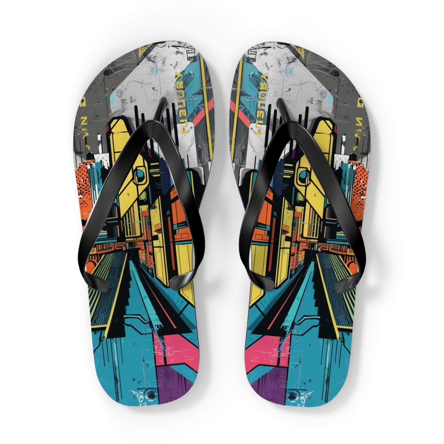 Futuristic Postmodern Flip Flops - Bold Cityscape Art