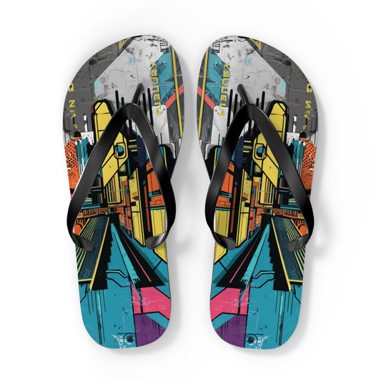 Futuristic Postmodern Flip Flops - Bold Cityscape Art
