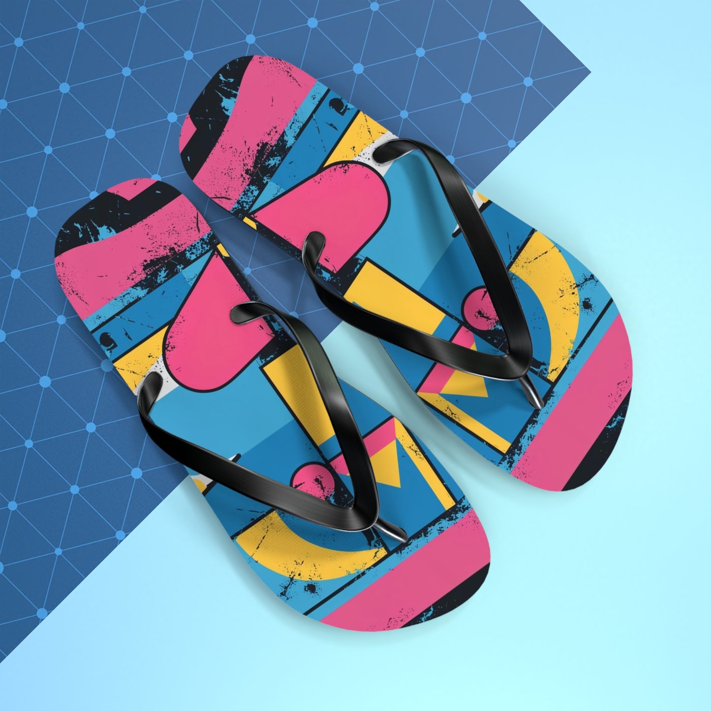 Playful Postmodern Flip Flops - Vibrant Geometric Design