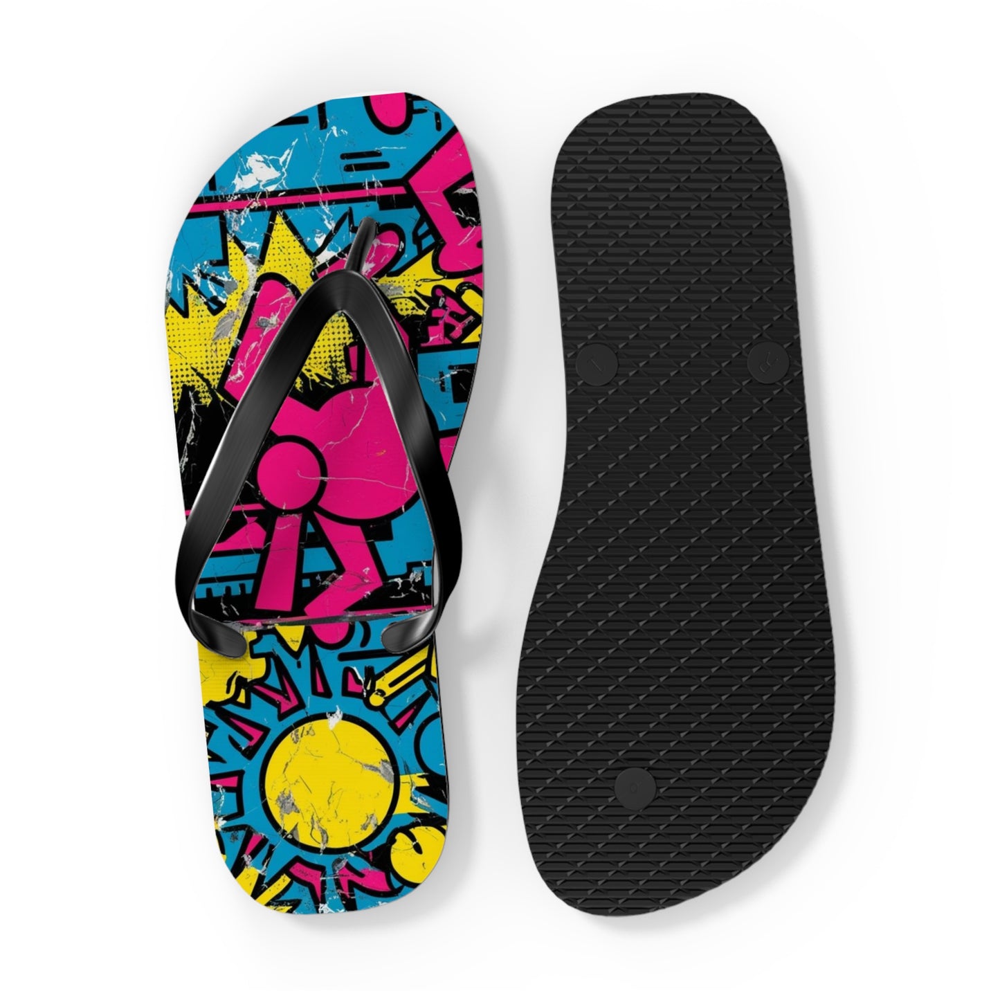 Retro Postmodern Flip Flops - Bold Color Clash Design