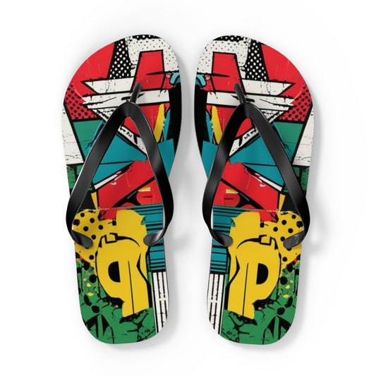 Vibrant Postmodern Flip Flops - Eclectic Mosaic Design