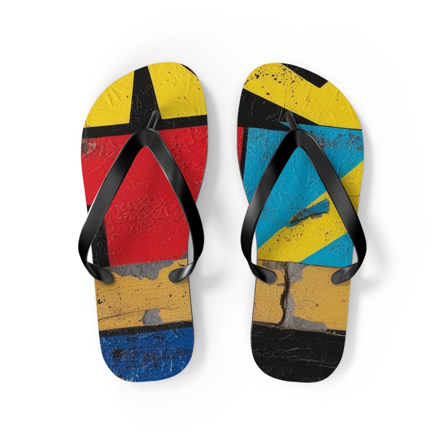 Abstract Postmodern Flip Flops - Bold Patchwork Design