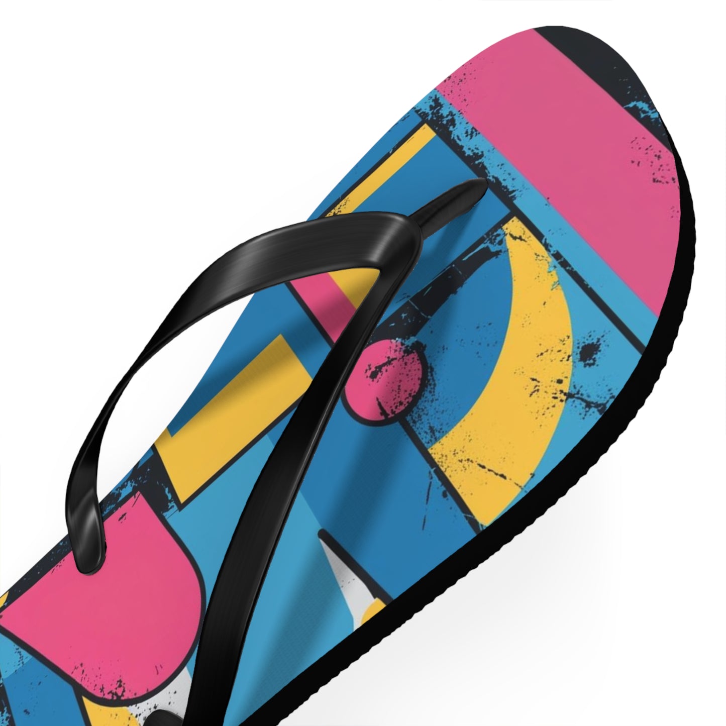 Playful Postmodern Flip Flops - Vibrant Geometric Design