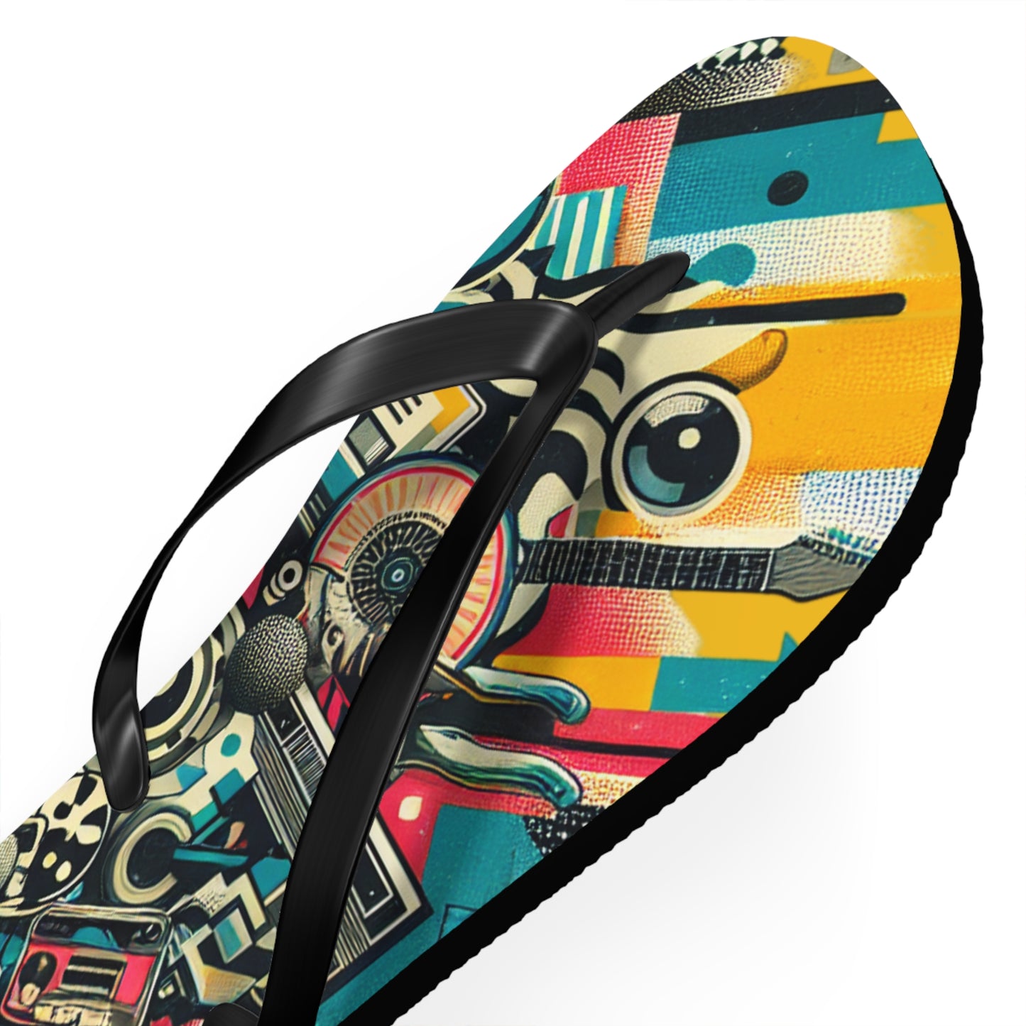 Retro Wave Pop Art Flip Flops - Vibrant Tech Design