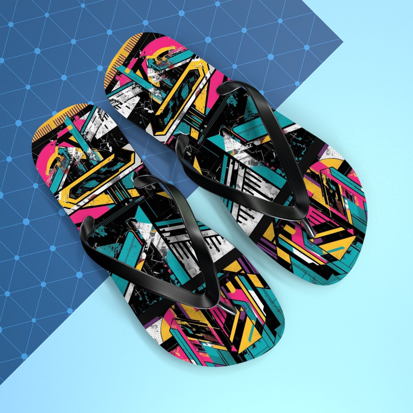 Eclectic Postmodern Flip Flops - Funky Retro Pattern