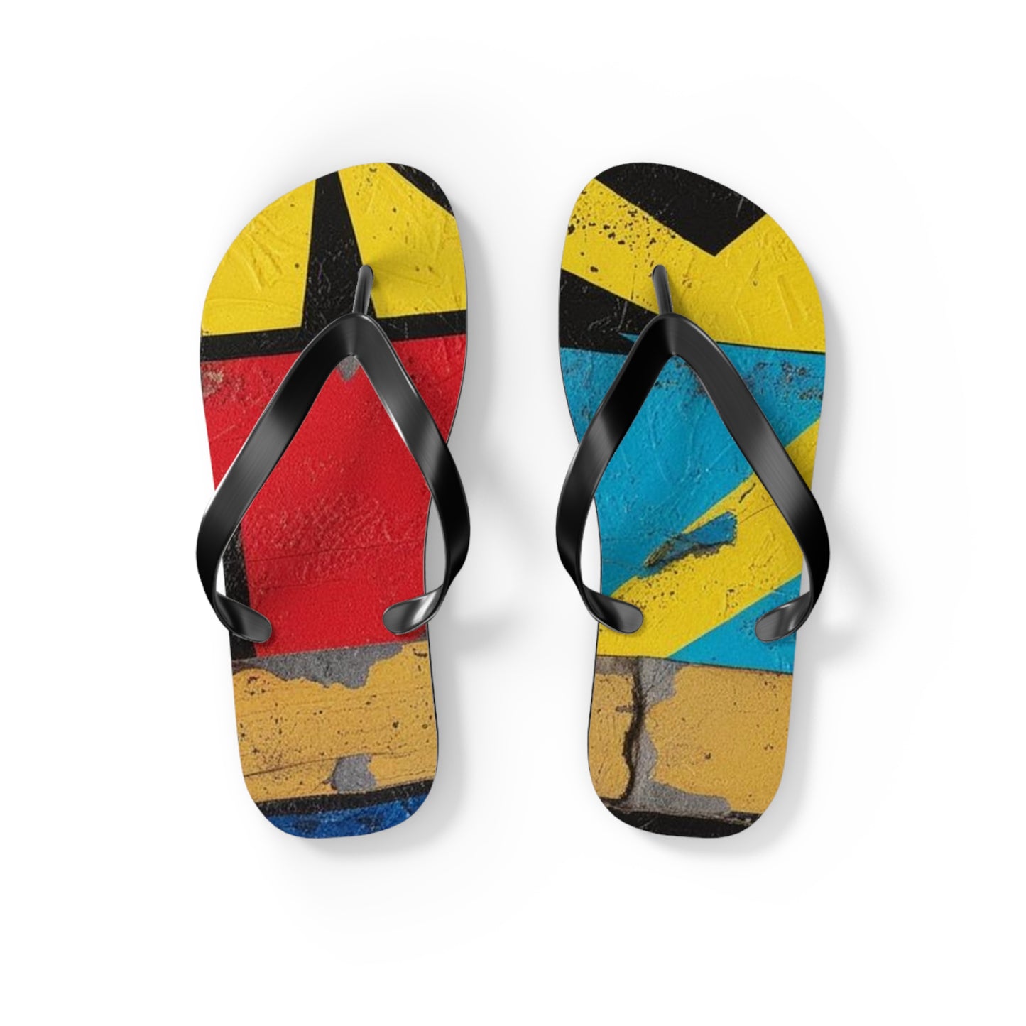 Abstract Postmodern Flip Flops - Bold Patchwork Design