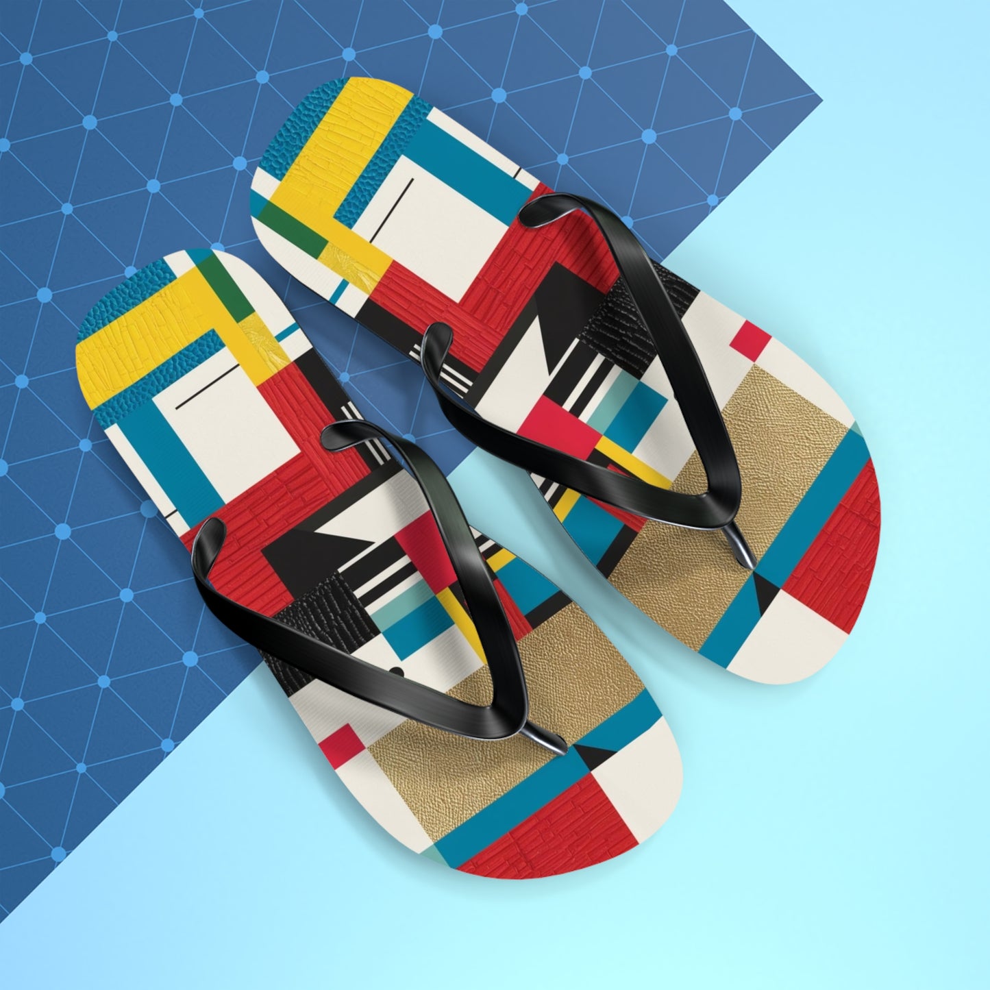 Modern Postmodern Flip Flops - Vibrant Block Pattern