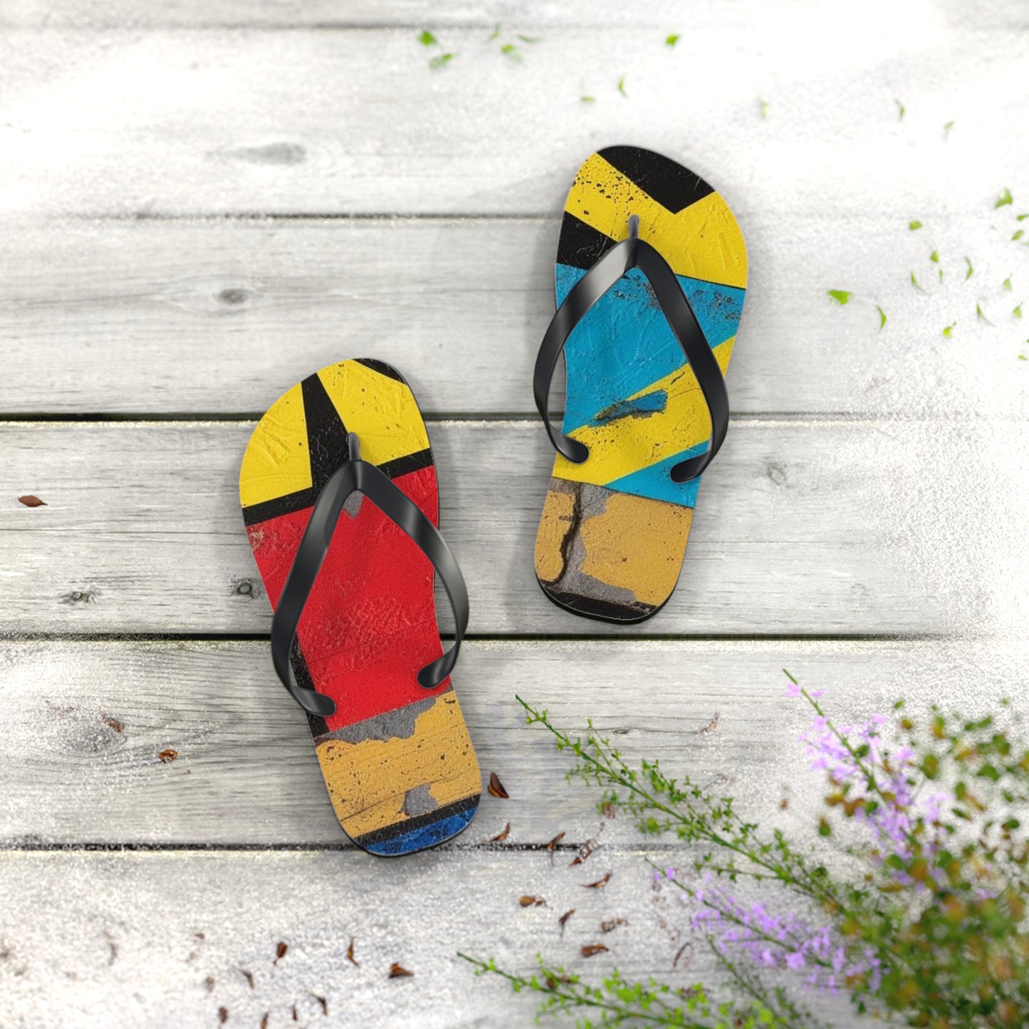 Abstract Postmodern Flip Flops - Bold Patchwork Design