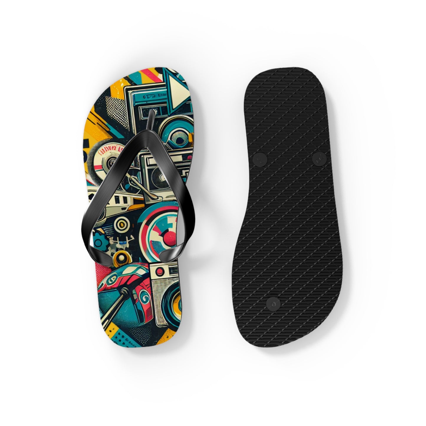 Retro Wave Pop Art Flip Flops - Vibrant Tech Design