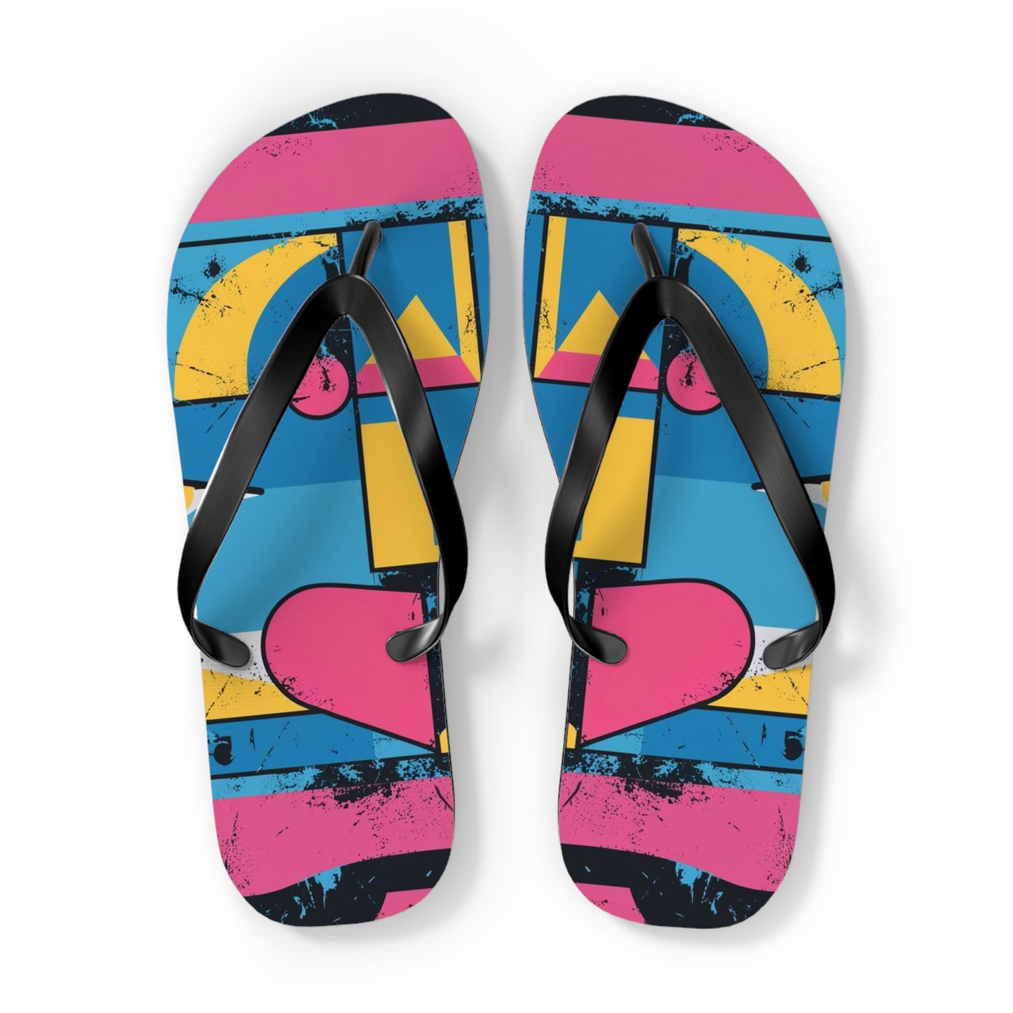 Playful Postmodern Flip Flops - Vibrant Geometric Design