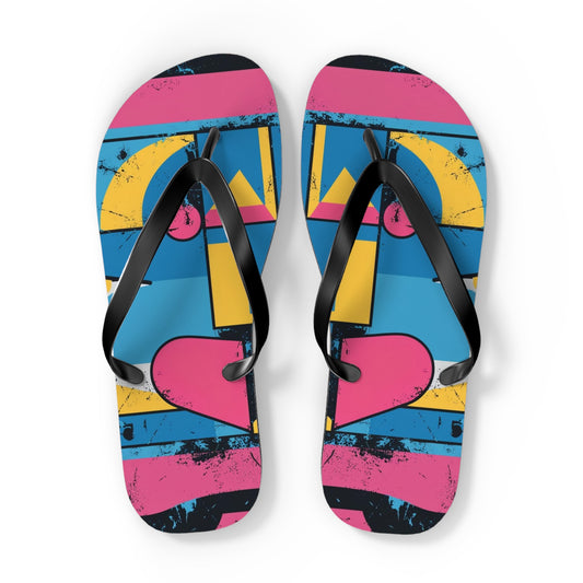 Playful Postmodern Flip Flops - Vibrant Geometric Design