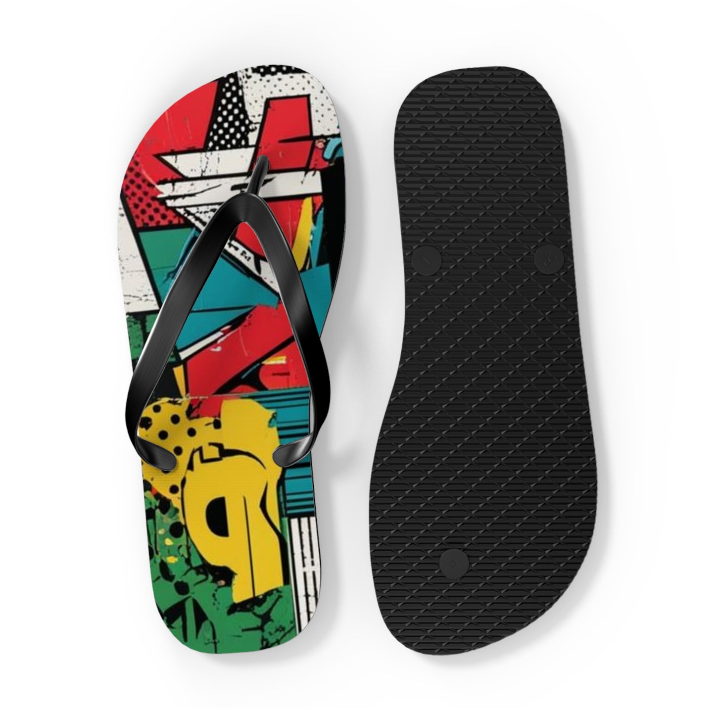 Vibrant Postmodern Flip Flops - Eclectic Mosaic Design