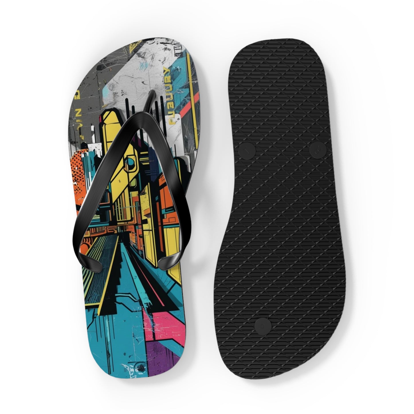 Futuristic Postmodern Flip Flops - Bold Cityscape Art