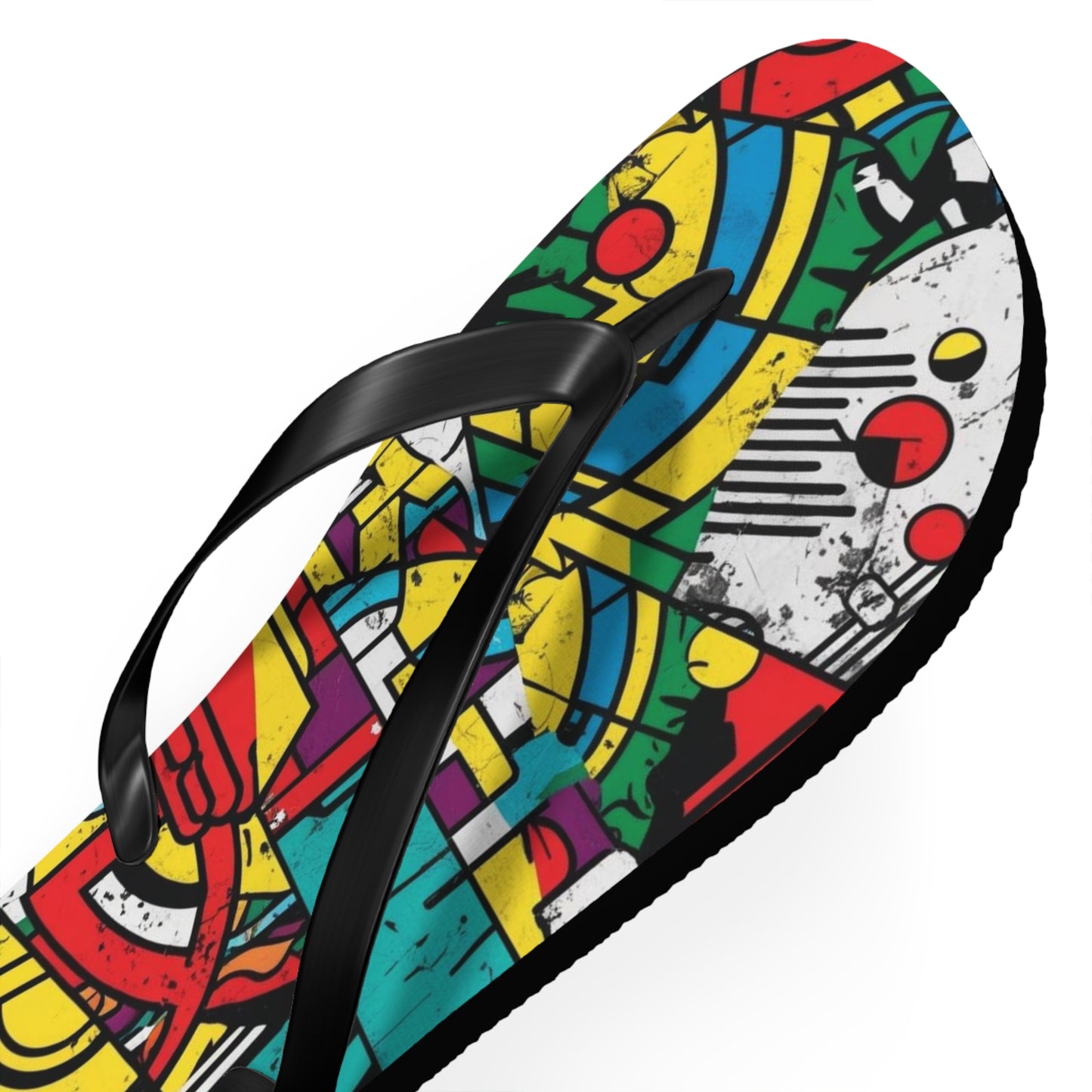 Eclectic Postmodern Flip Flops - Bold Geometric Pattern