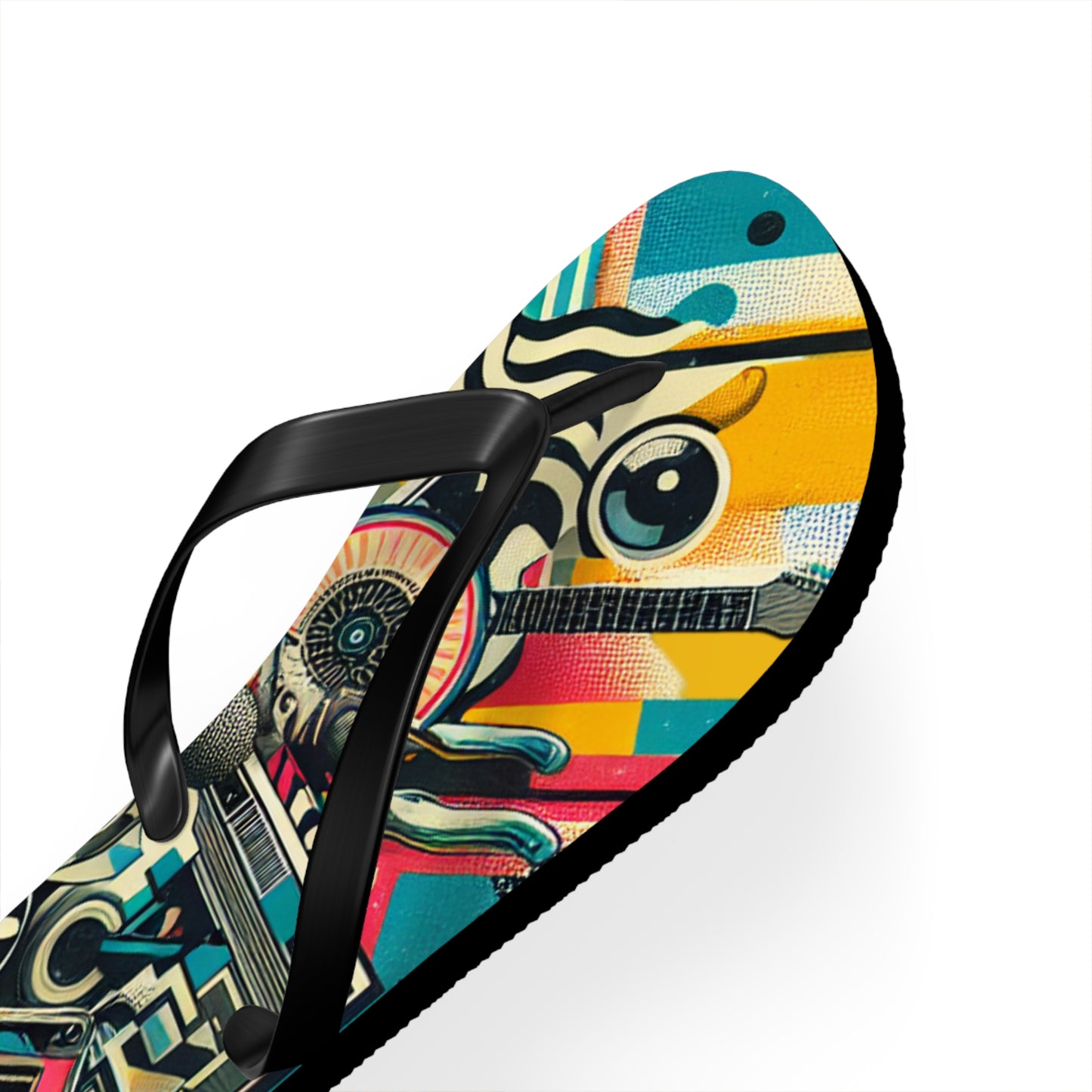 Retro Wave Pop Art Flip Flops - Vibrant Tech Design